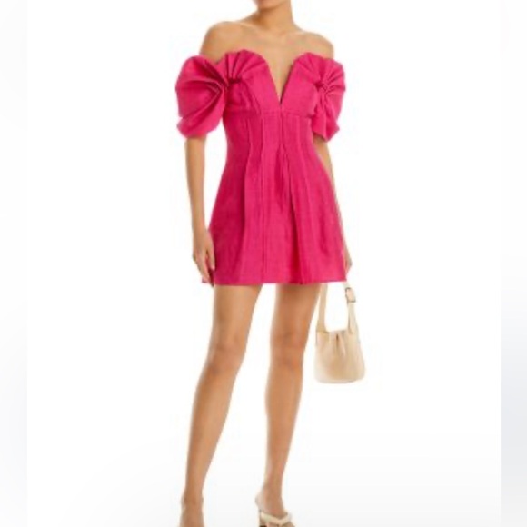 Cult Gaia Asal Off-the-Shoulder Puff Sleeve Pink Mini Dress Sz 6 - Picture 1 of 13